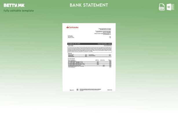 Модерен стил на шаблон за зборови за извод од банка во САД Сантандер